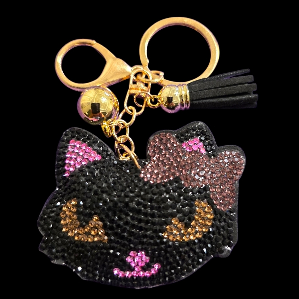 Black Cat Rhinestone Bag Charm Keychain